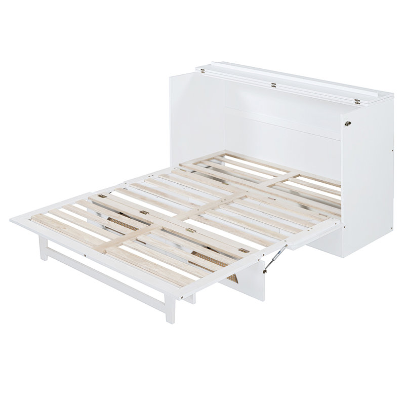 White Queen Murphy Bed with Rattan Drawer and USB Ports