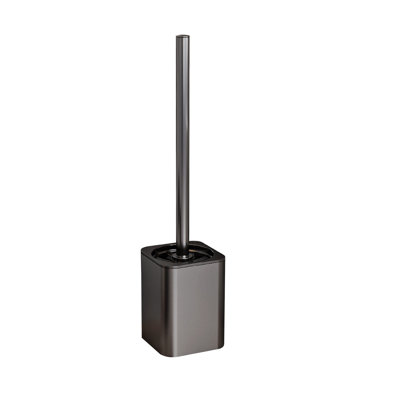 Aluminum Alloy Toilet Brush Set With Suction Cup, Modern Compact Bathroom Cleaning, 13.7x3.5x3.5in Black
