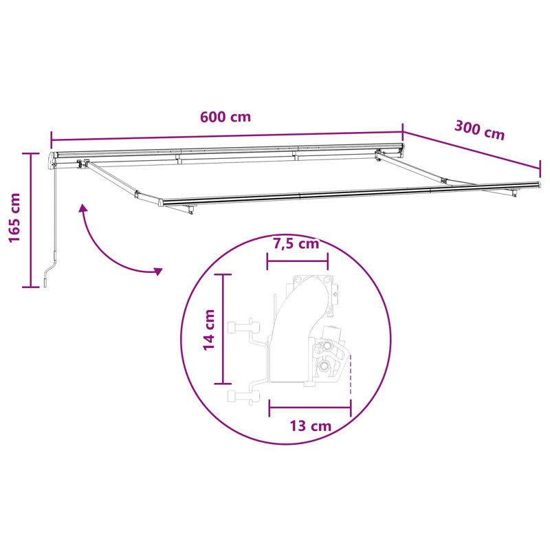VidaXL 600cm W x 300cm D Polyester Cover Retractable Patio Awning, Sand, Solid Colour