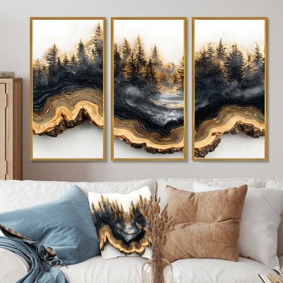 Courant de cristal dans la forêt hivernale, rivière IV - art mural forêt - ensemble de 3