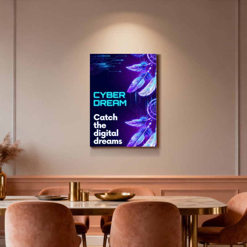 Cyber rêve néon plume et circuit imprimé sur toile, ensemble de 1 reproduction d'art sur toile, H 18 po x l 12 po