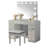 Contemporary Style 1Pc Vanity W/ Stool Set Glass Top Storage Drawers Central Mirror W/ Bulbs USB And Power Outlet White And Gray Finish