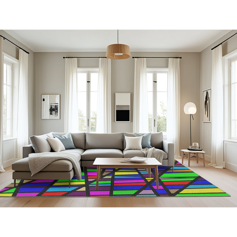 Tapis abstrait vert / bleu / rouge, Rectangle 8 pi x 12 pi