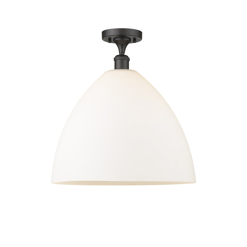 Plafonnier semi-encastré 1 lumière Germinia, Blanc mat, H 18,75 po x l 16 po x P 16 po, Bronze huilé