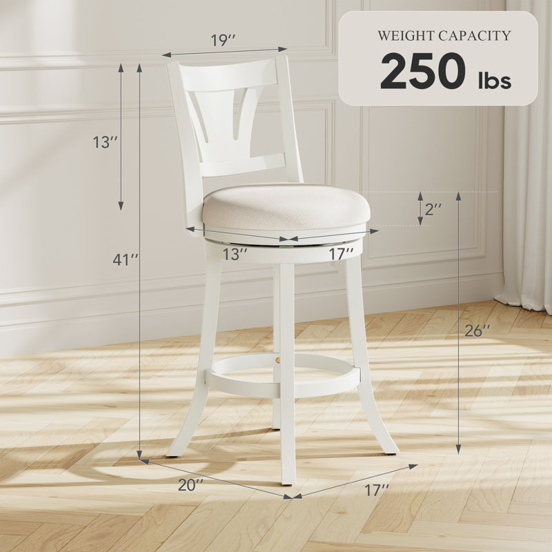 Upholstered Swivel Bar Stools with Curved Backrest & Solid Rubber Wood Legs, Counter Stool (26" Seat Height)