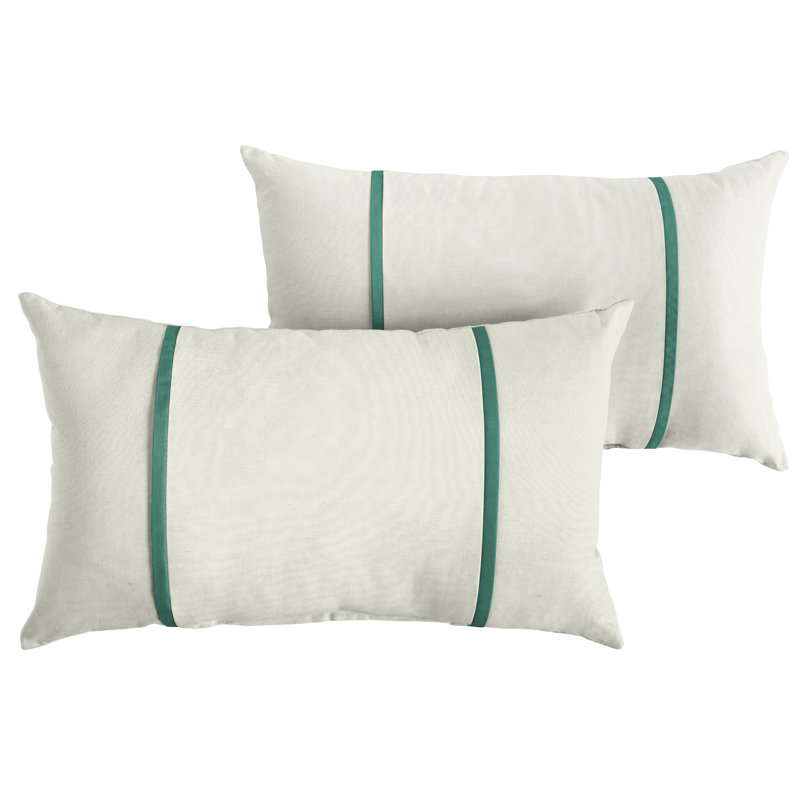 Furston Striped Outdoor Reversible Throw Pillow, White/Teal, 12" x 24"