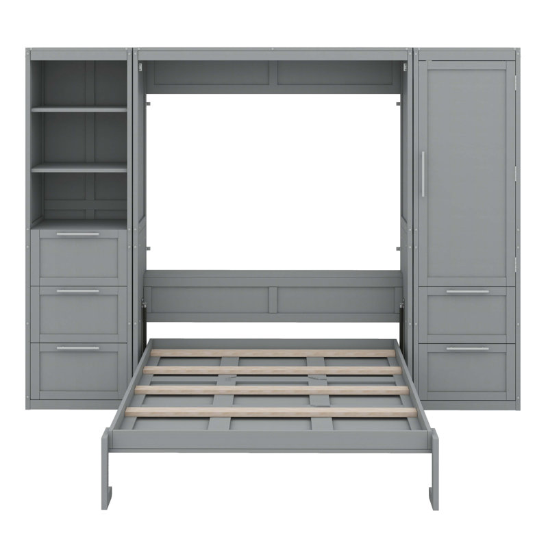 Grand lit escamotable mural avec garde-robe supplémentaire, Gris