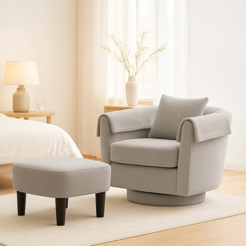 Chenille Swivel Accent Chair with Ottoman, Gray