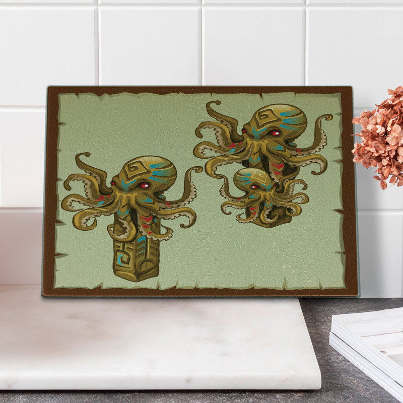 Planche à découper Ambesonne Octopus en verre trempé style Kraken brun