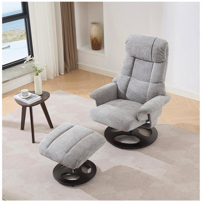 Fauteuil inclinable ergonomique avec repose-pieds, méridienne moderne pivotante à 360 ° avec repose-pieds, tissu chenille, massage par vibration à 5 points, siège chauffant et dossier réglable à 140 ° pour la maison ou le bureau, gris