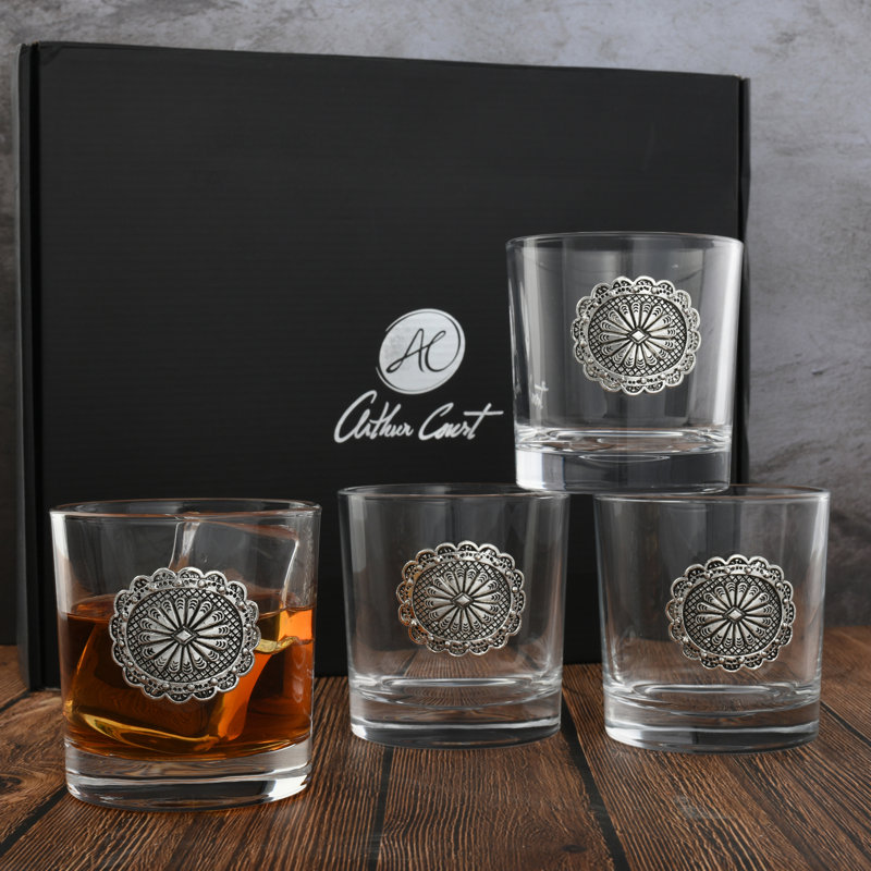 Ensemble de 4 pièces 12 oz. Ensemble de verres à whisky Western Concho