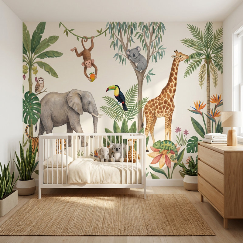 Papier peint jungle tropicale, 160 po x 108 po, Peler et coller