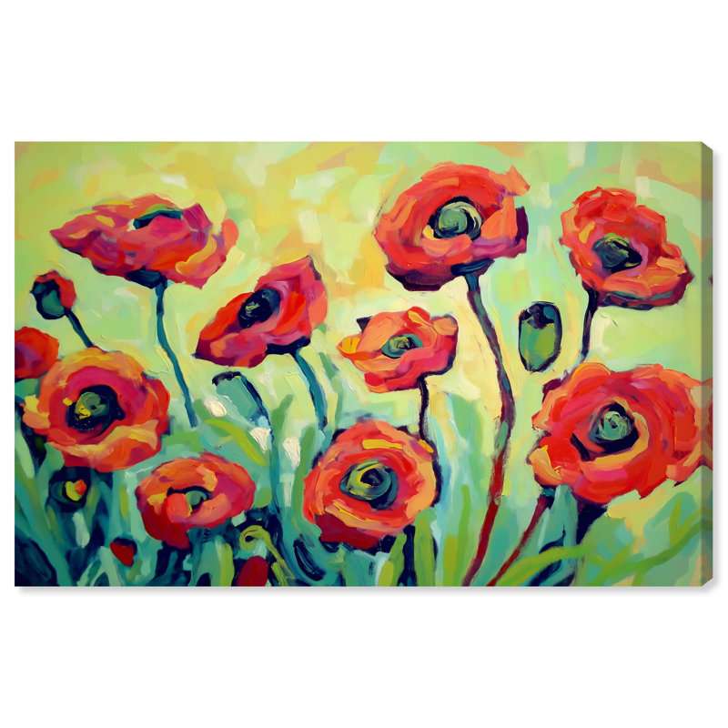 Décoration murale nature rouge coquelicot I , H 30 po x l 45 po, Toile tendue