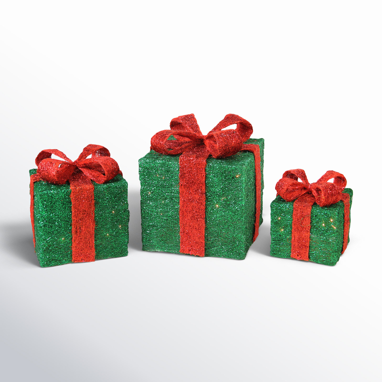 Lighted Christmas Gift Box Set, Dark Green
