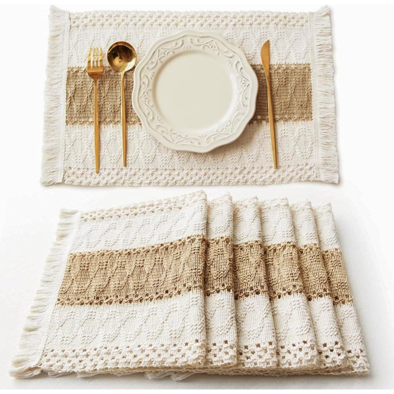Ensemble de napperons en macramé beige et brun 6 pièces Boho Farmhouse