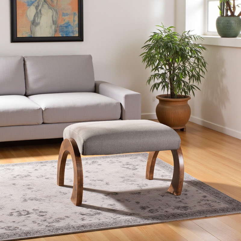 Incanto Gray Fabric Upholstered Walnut Brown Finish Wood Ottoman, 15.58'' H X 23.18'' W X 19.67'' D, Gray Polyester