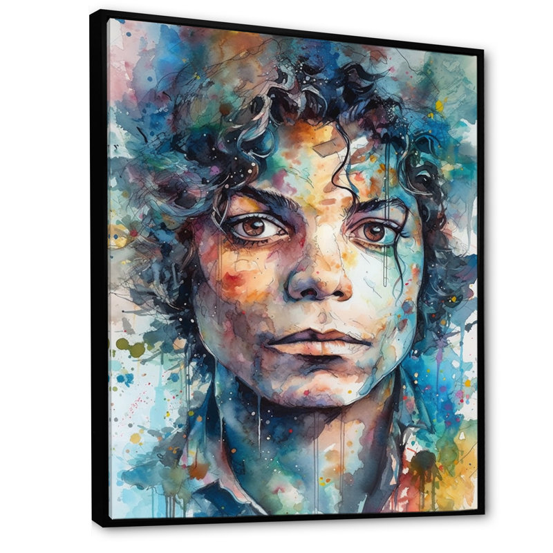 Jackson - Illustration de célébrités, impressions sur toile, H 20 po x l 12 po, Cadre flottant noir