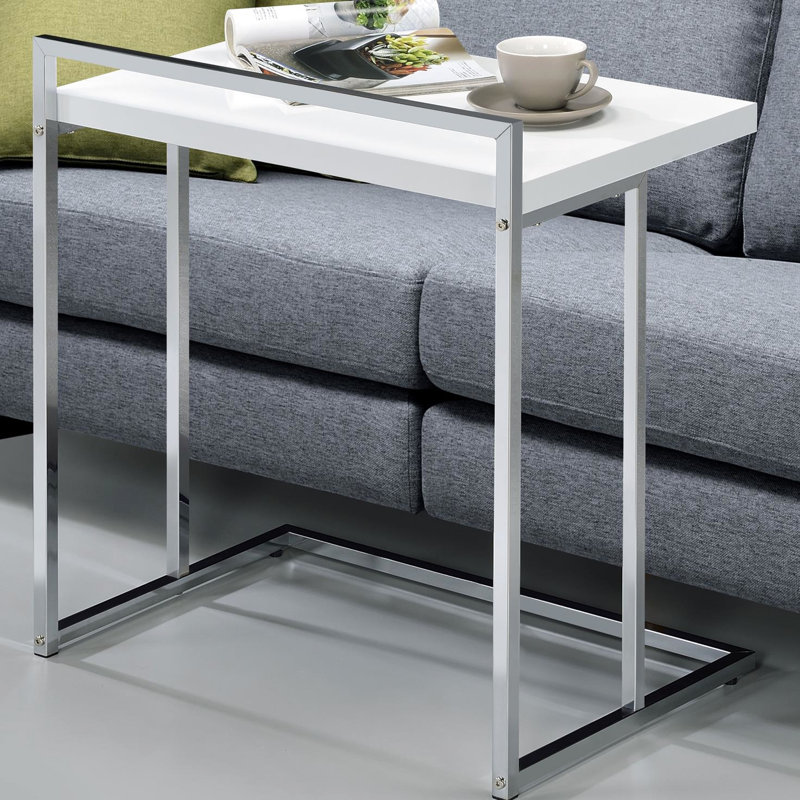 Table à collation rectangulaire blanche brillante avec pieds en métal pour un intérieur moderne magnifique