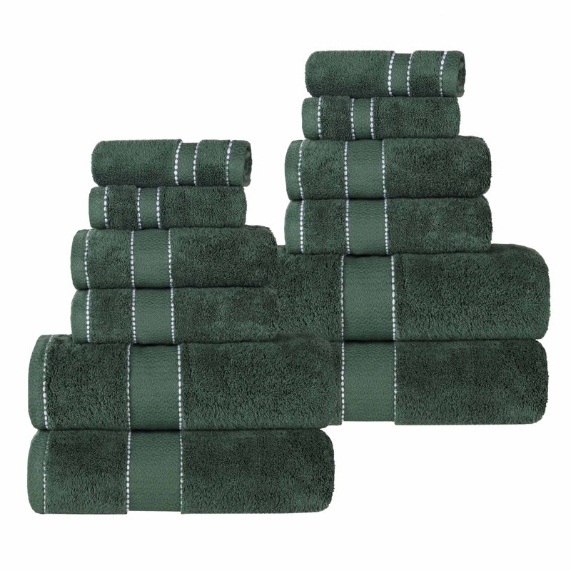 Ensemble de serviettes 12 pièces en coton égyptien Giza, Vert forêt