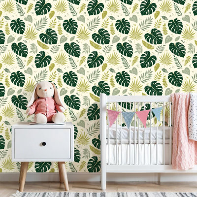 Peel and Stick Wallpaper Tropical palm Monstera Leaf Green Botanical Foliage Minimalist Natural Contact Paper Removable Self Adhesive Wall Mural Wall Decor for Bedroom Kitchen Cabinets 17.7in x 118in