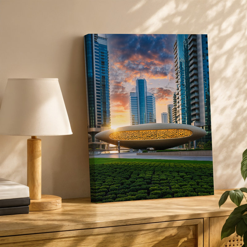 Toile, "Un superbe paysage urbain au coucher du soleil", H 9 po x l 12 po
