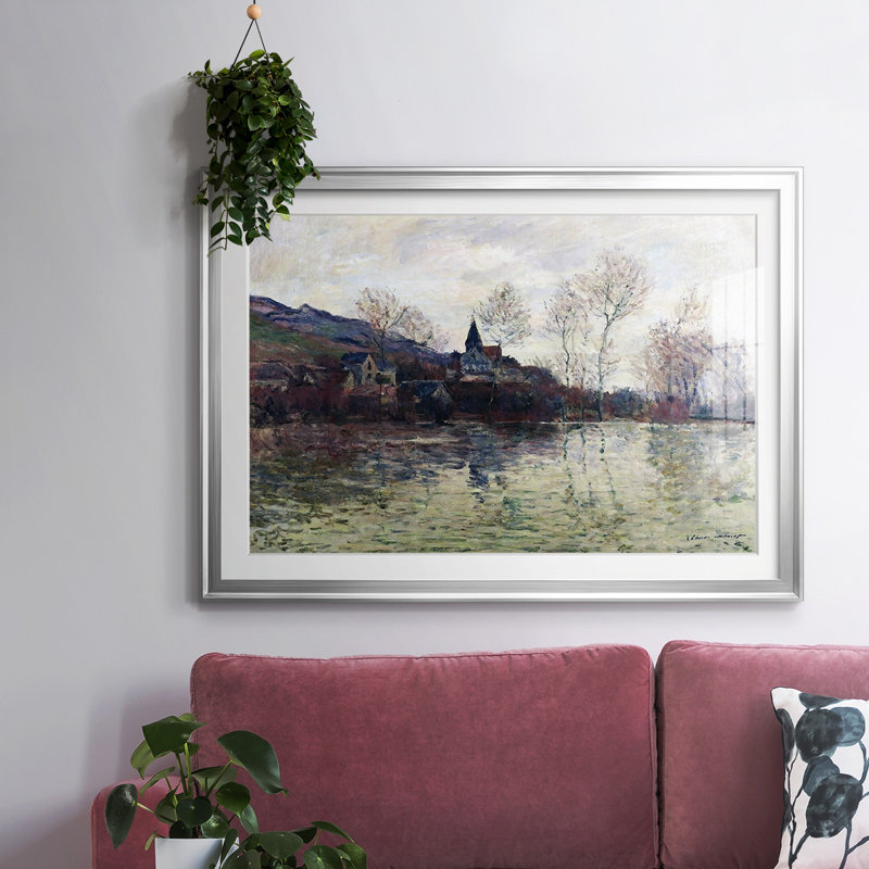 Flood At Giverny, 1886, reproduction d'art sur papier, Argent, H 27 po x l 39 po x P 1,5 po