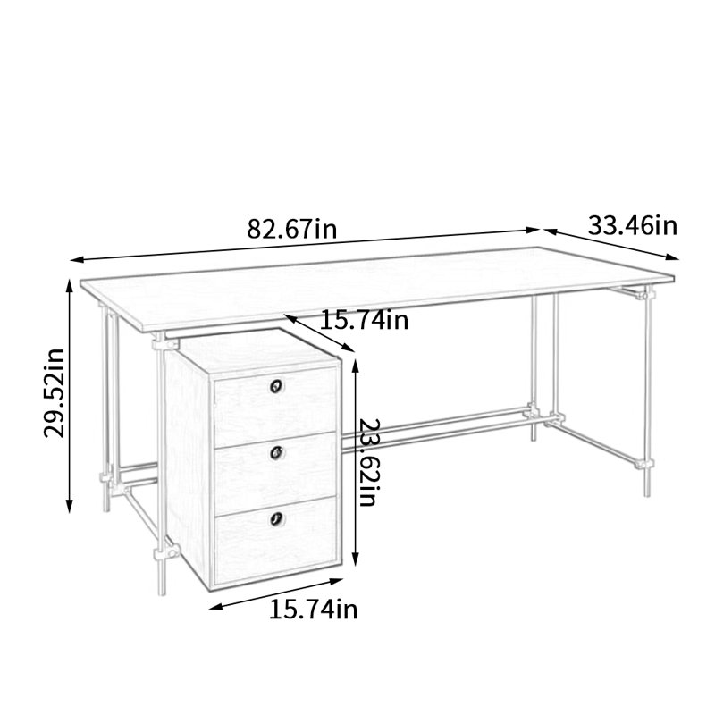 Bureau d'ordinateur à trois tiroirs Durable, Beige, H 29,52 po x l 82,67 po x P 33,46 po