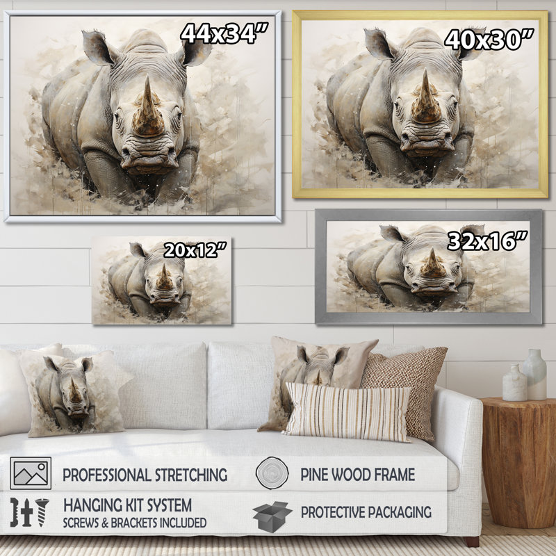 Puissant rhinocéros I, Cadre simple noir, H 12 po x l 20 po x P 1 po