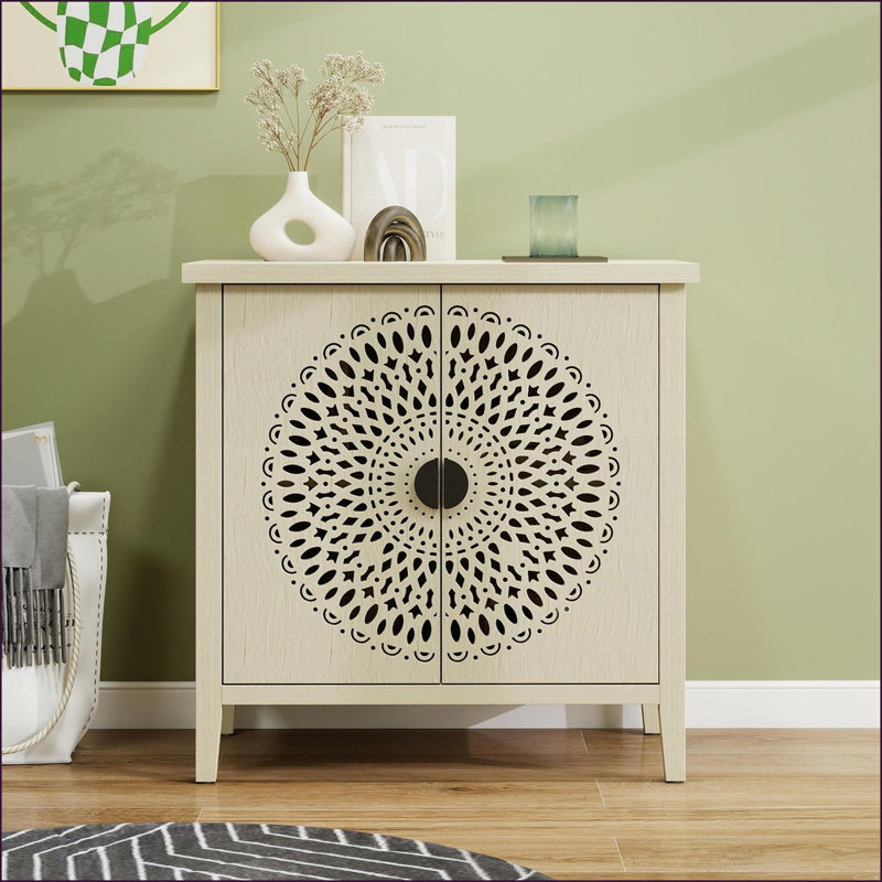 Cabinets: 2-Door Hollow-Carved Accent Cabinet with Adjustable Shelf &amp; Anti-Tipping | Modern | Particle Board+MDF