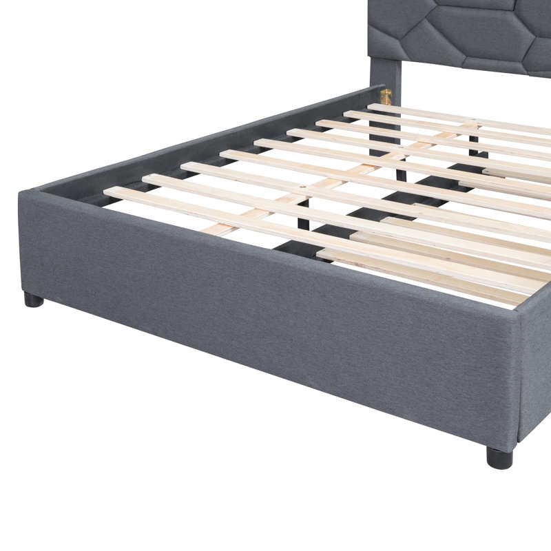 Upholstered Platform Bed with Trundle, Gray, Queen
