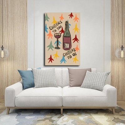 Canvas Wall Art Cheers To You Us Wine Art Print Colorful Stars Vintage Poster Print Home Decor