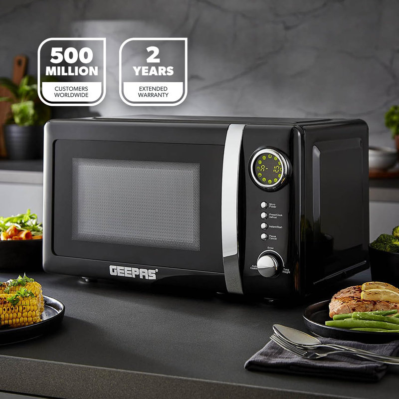 GEEPAS Retrovive 1.8L Electric Kettle, 4 Slice Bread Toaster & 20 Litre 700W Digital Freestanding Microwave Oven Kitchen Combo Set | 3000W Vintage Cordless Kettle | Defrost/Reheat/Cancel 1500W