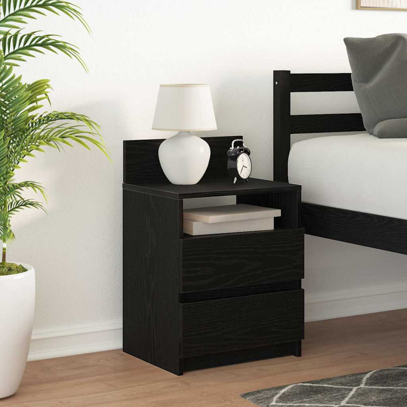 Ryllan 40cm W Manufactured Wood Bedside Table, Black, Individual