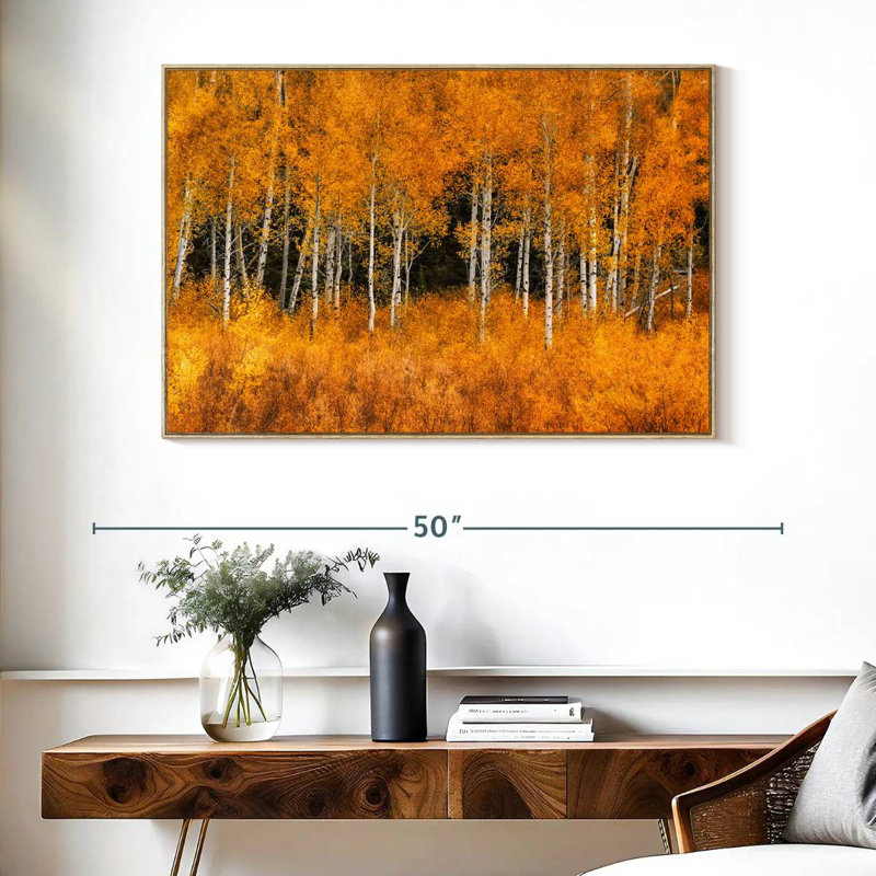 Grand Teton Aspen Trees, Cadre flottant en bois naturel, 40 po x 27 po