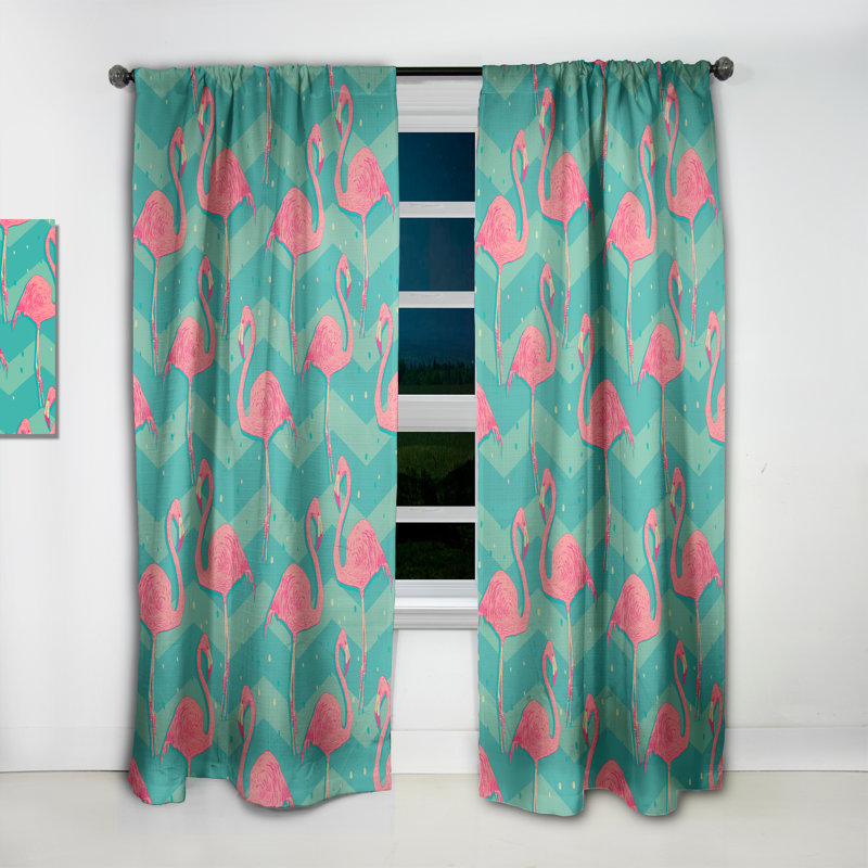 Rideau simple occultant en velours tropical avec imprimé flamants roses, L 52 po x L 84 po
