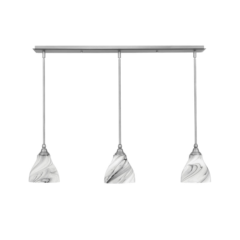 Luminaire suspendu linéaire à 3 lumières suspendu au fini nickel brossé avec verre onyx de 6,25 po