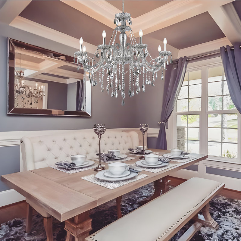 Atwell 8 - Light Smokey Gray/Clear Crystal French Style Chandelier, Somkey Gray