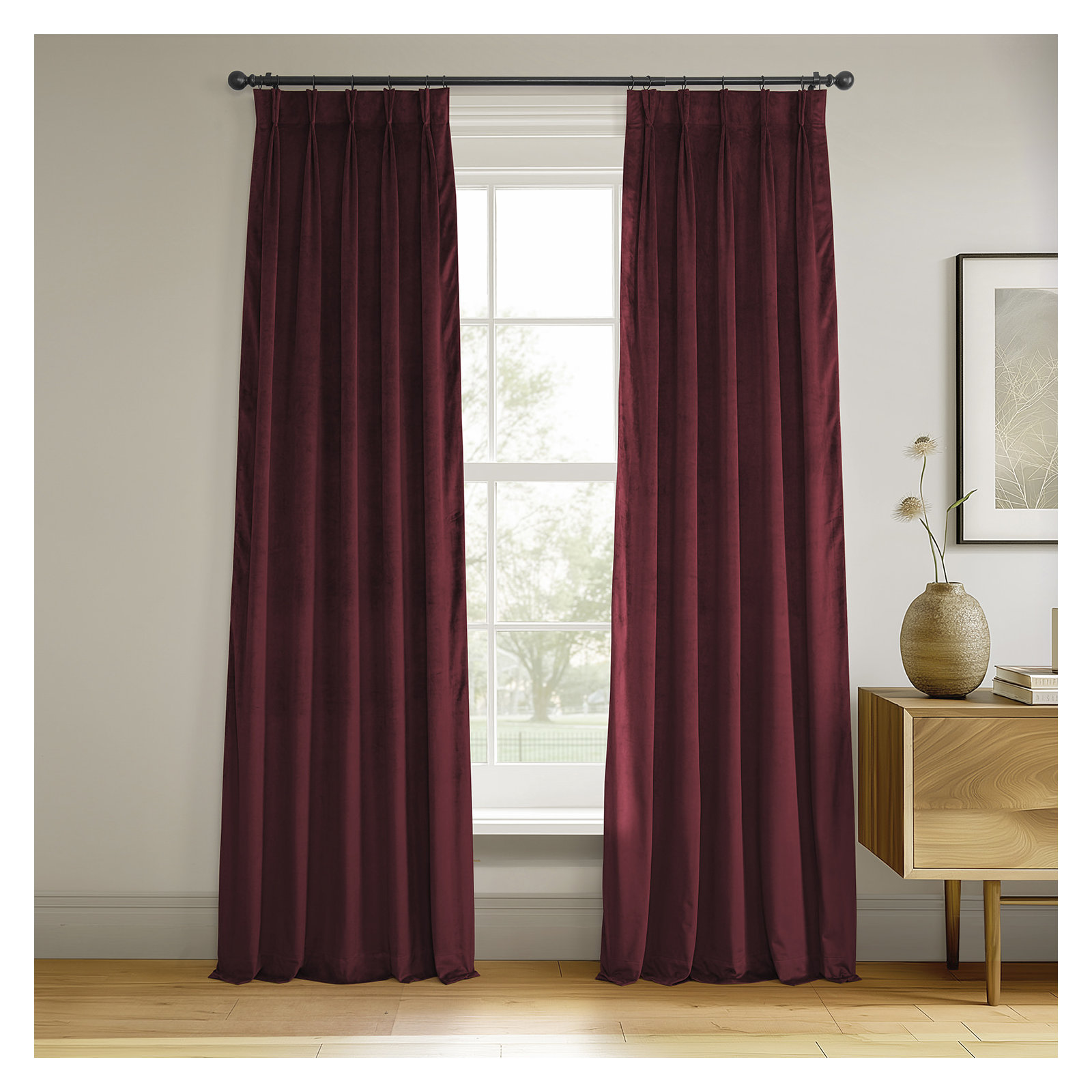Balone French Pleat Signature Velvet Curtains for Bedroom Blackout Curtains for Living Room Single Panel, 25" W x 108" L