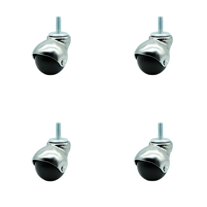 Ensemble de 4 roulettes à tige filetée 2 pouces à capuchon fileté 3/8 po, Chrome brillant