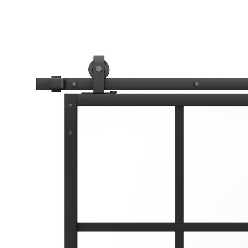 JUBEST Sliding Door Black Track Kit, Top Mounted Roller Hanger(DOOR NOT INCLUDED), 90 in.