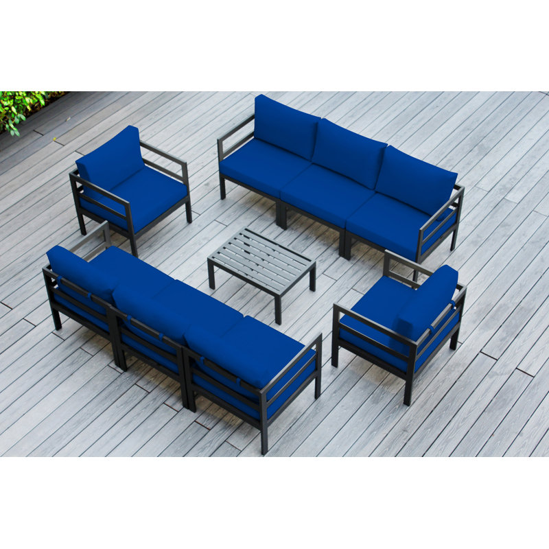 Ensemble de conversation d'extérieur pour 8 personnes avec coussins Jasyra, Bleu du Pacifique Sunbrella🅫