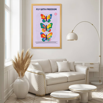 Colorful Butterflies Fly With Freedom Canvas Wrapped Wall Art Oil Painting Print Set Of 1