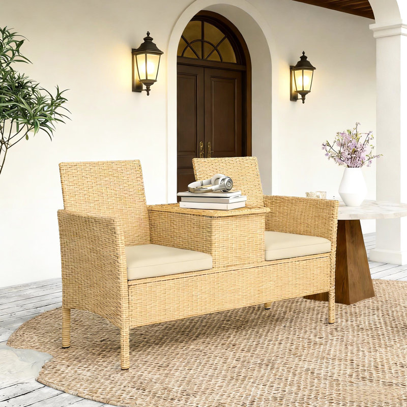 Patio avec coussins de siège lavables, structure en acier solide, taille compacte pour les petits espaces, table rabattable d'extérieur et compartiment dissimulé, balcons confortables et respirants