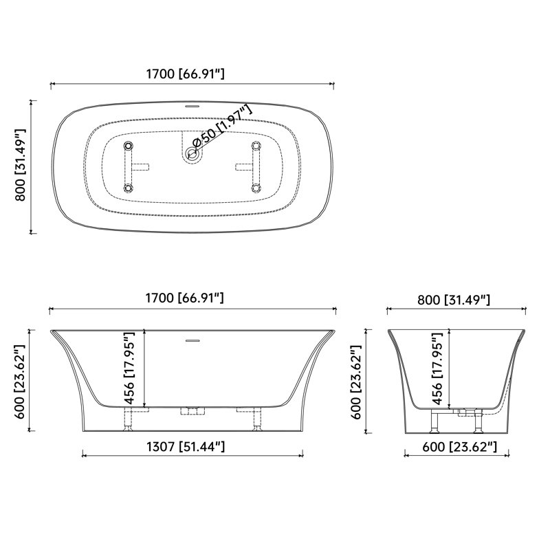 Baignoire de trempage autoportante 66,93 po