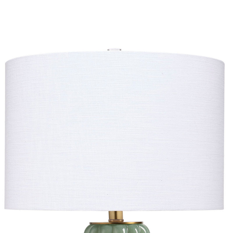 Lampe de table Aggy, abat-jour en lin blanc, base en verre vert 23 po
