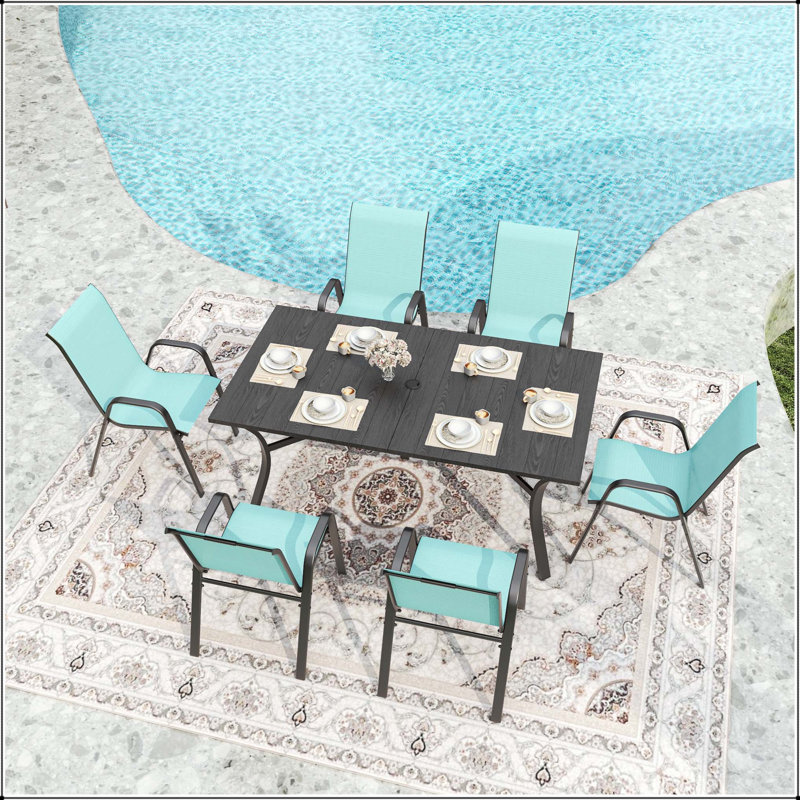 Ensemble de chaises de salle à manger d'extérieur 6 pièces avec large siège ergonomique et capacité de 350 lb, Black
