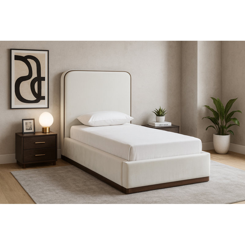 Lit tapissier Jann, Simple, Velours crème