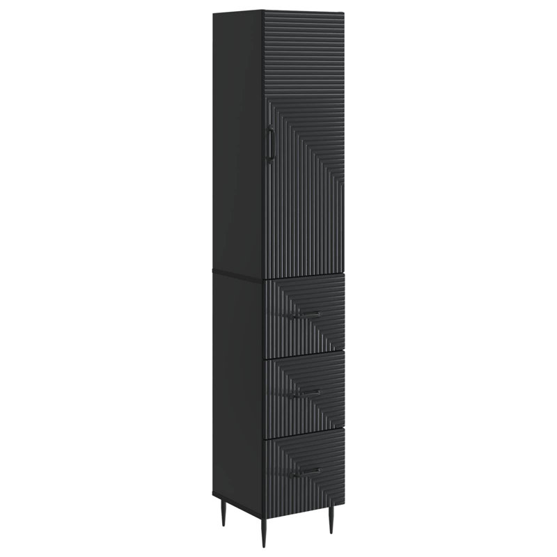  Cabinet Set 2 Pcs Engineered Wood Storage Furniture Modern Living Room, Black