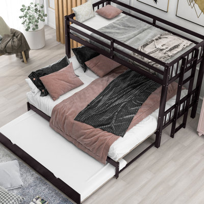 Pull - Out Twin Bunk Bed With Trundle, Space Saving Feature For Rooms, Secure Stair, On Any Side, Pine Wood Trundle In , Guests, Guardrails, Adjustable , Quick Assembly, Bed, Size