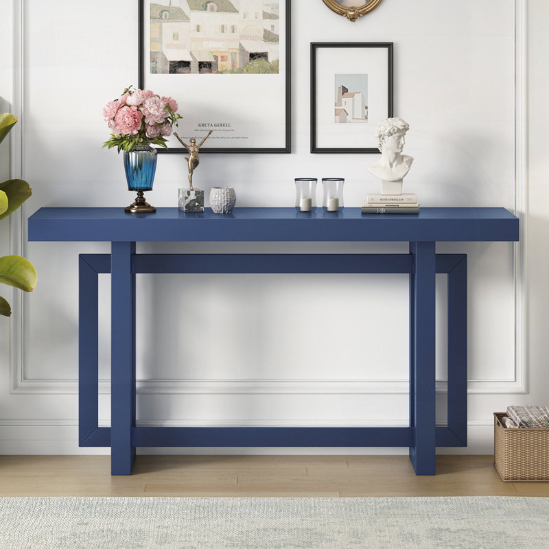 Wood Console Table with Trestle Base, Navy Blue, Navy Blue